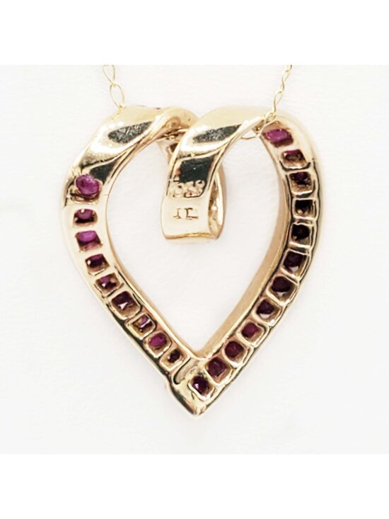 1 1/4 Ruby Channel-Set Heart Pendant 10k Yellow Gold